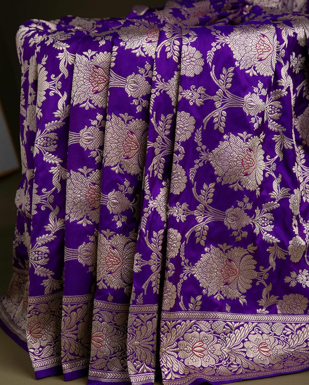 Classic Purple Soft Banarasi Silk Saree With Ratatouille Blouse Piece