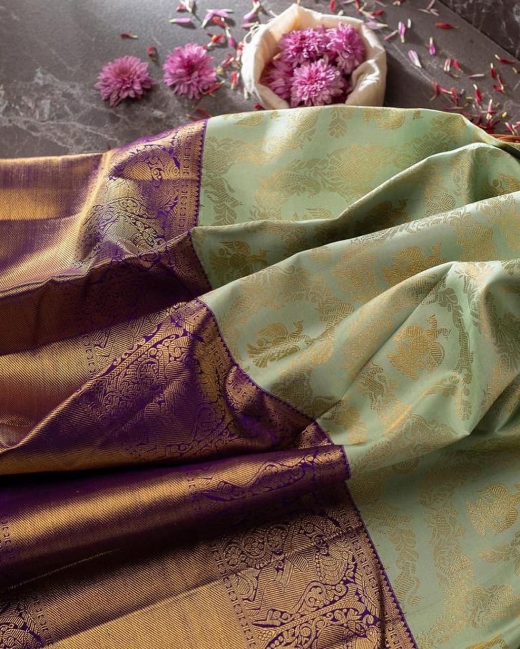 Vestigial Sea Green Soft Banarasi Silk Saree With Radiant Blouse Piece