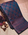 Invaluable Navy Blue Soft Silk Saree With Ideal Blouse Piece