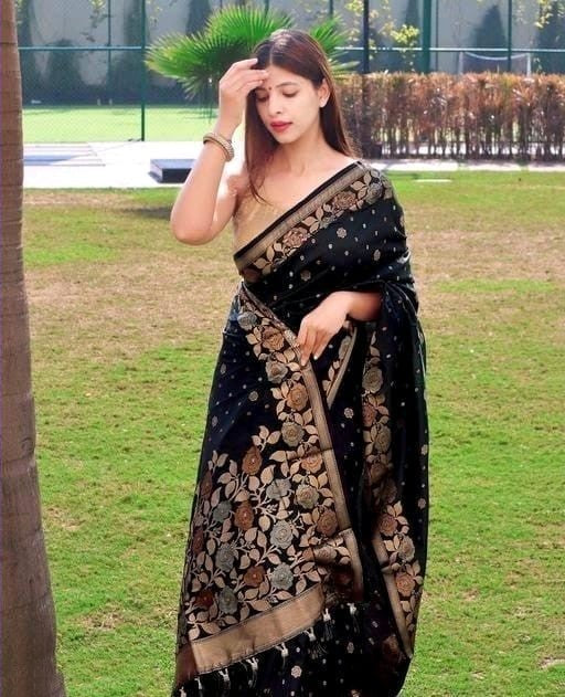 Aplomb Black Soft Banarasi Silk Saree With Mesmerising Blouse Piece