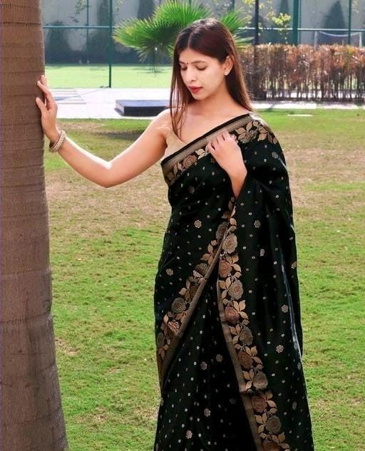 Aplomb Black Soft Banarasi Silk Saree With Mesmerising Blouse Piece