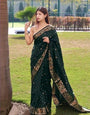 Imbrication Dark Green Soft Banarasi Silk Saree With Incomparable Blouse Piece