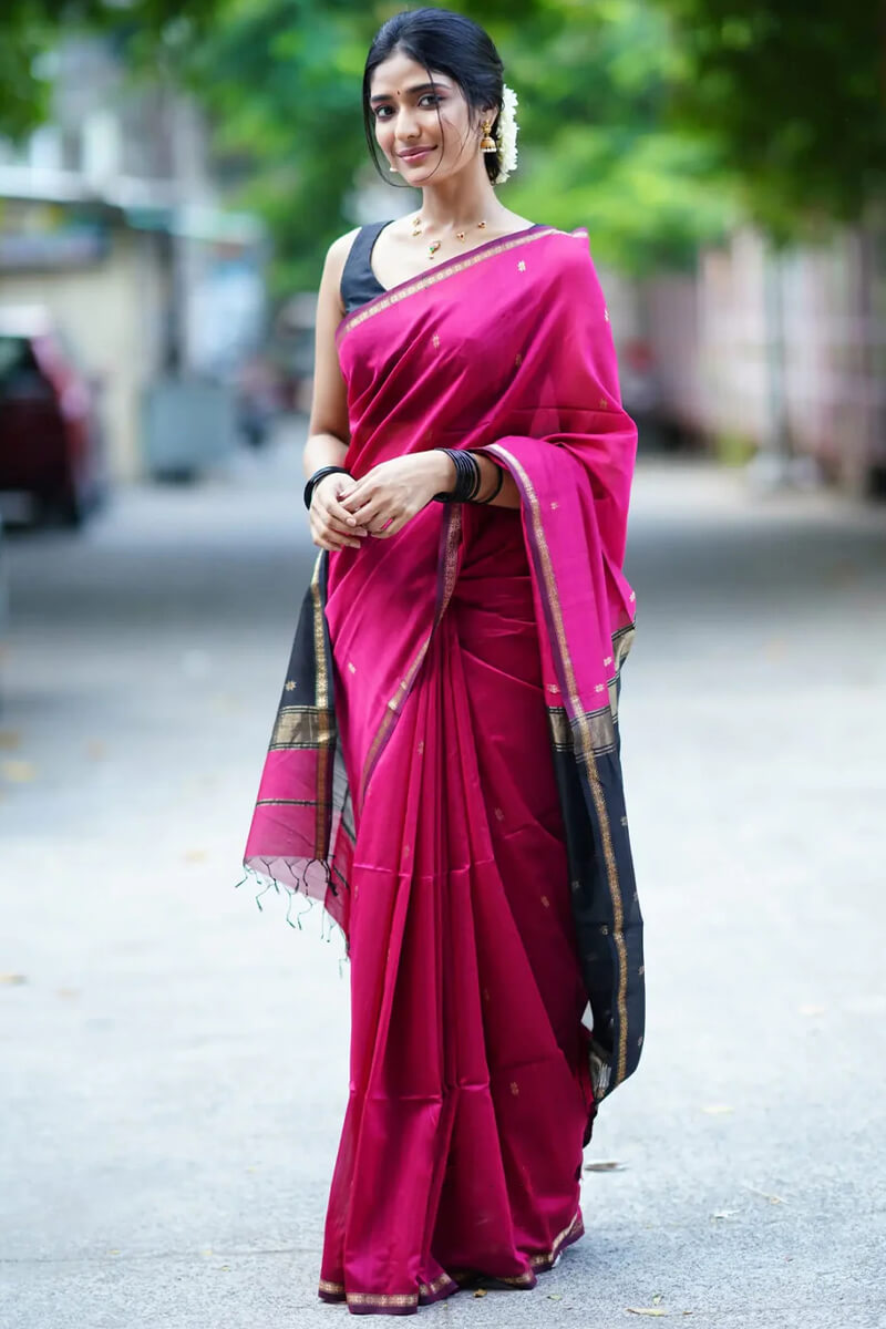 Piquant Dark Pink Cotton Silk Saree With Exuberant Blouse Piece