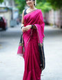 Piquant Dark Pink Cotton Silk Saree With Exuberant Blouse Piece