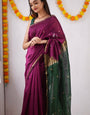 Magnificat Dark Pink Cotton Silk Saree With Brood Blouse Piece