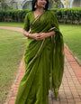 Luminous Green Cotton Silk Saree With Confounding Blouse Piece