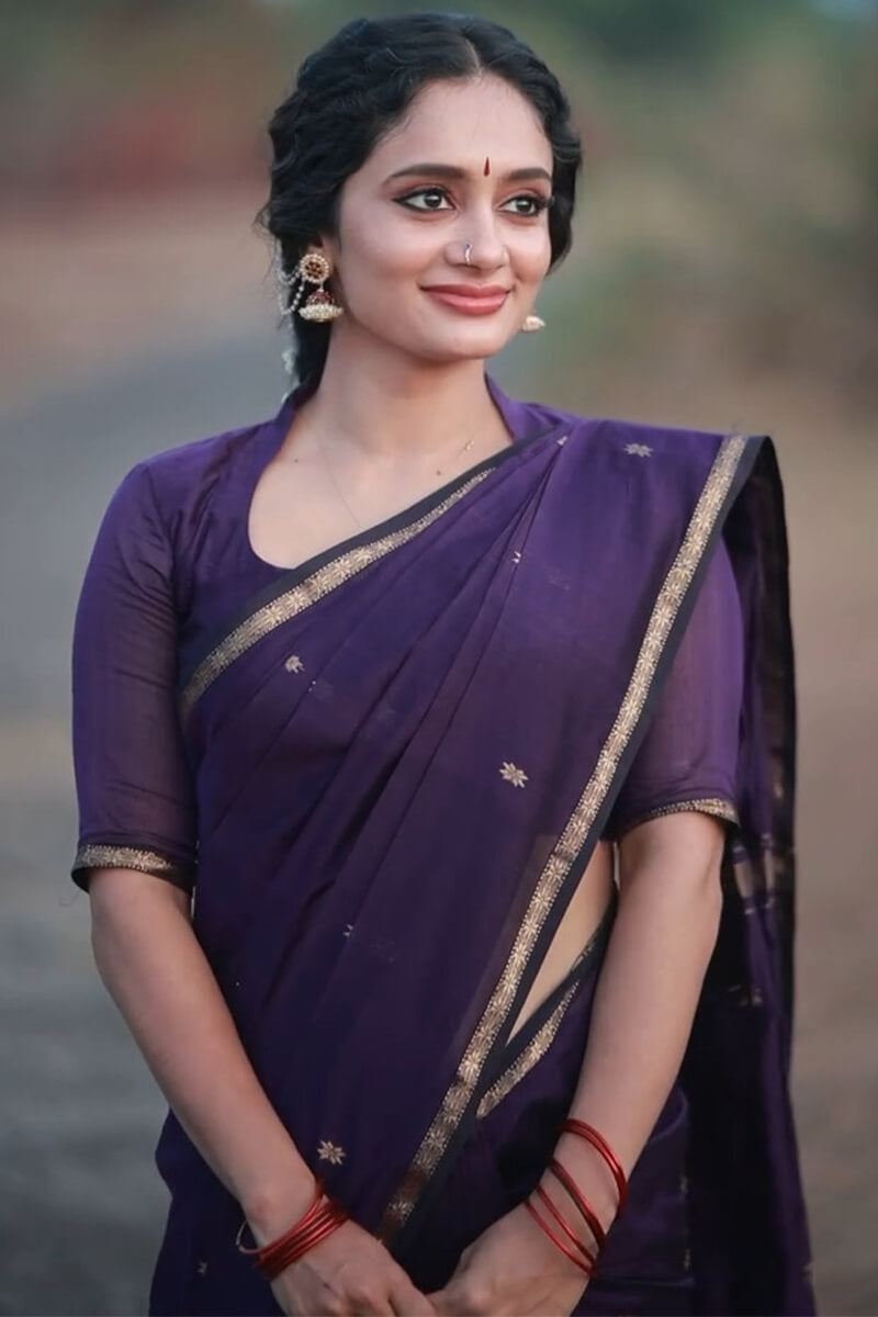 Enamoring Purple Cotton Silk Saree With Profuse Blouse Piece