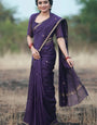 Enamoring Purple Cotton Silk Saree With Profuse Blouse Piece