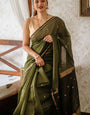 Designer Green Cotton Silk Saree With Fairytale Blouse Piece