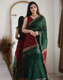 Dazzling Green Cotton Silk Saree With Outstanding Blouse Piece