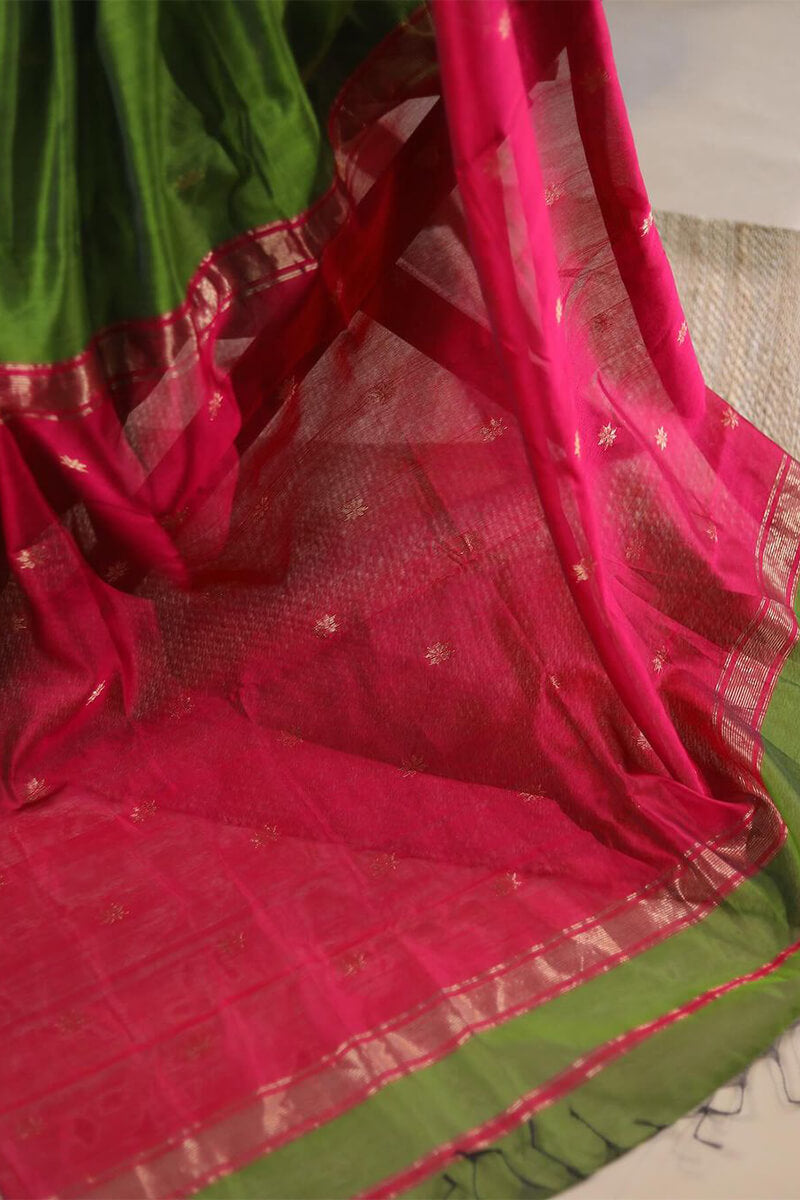 Serendipity Green Cotton Silk Saree With Confounding Blouse Piece