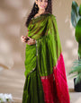 Serendipity Green Cotton Silk Saree With Confounding Blouse Piece