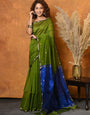 Radiant Green Royal Blue Cotton Silk Saree With Rhapsodic Blouse Piece