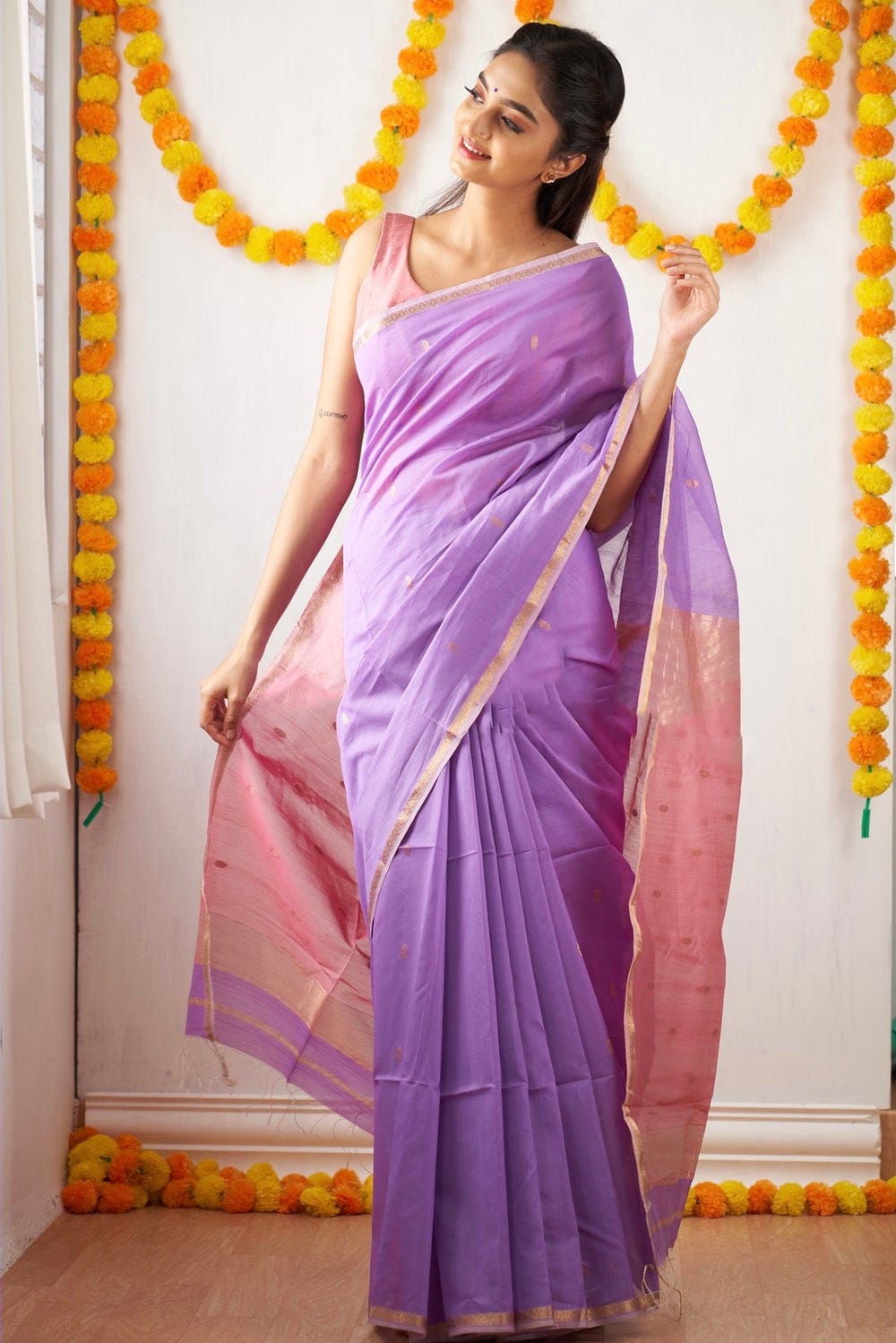 Elegant Lavendor Cotton Silk Saree With Quixotic Blouse Piece