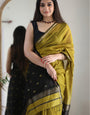 Resonant Mehndi Cotton Silk Saree With Refreshing Blouse Piece