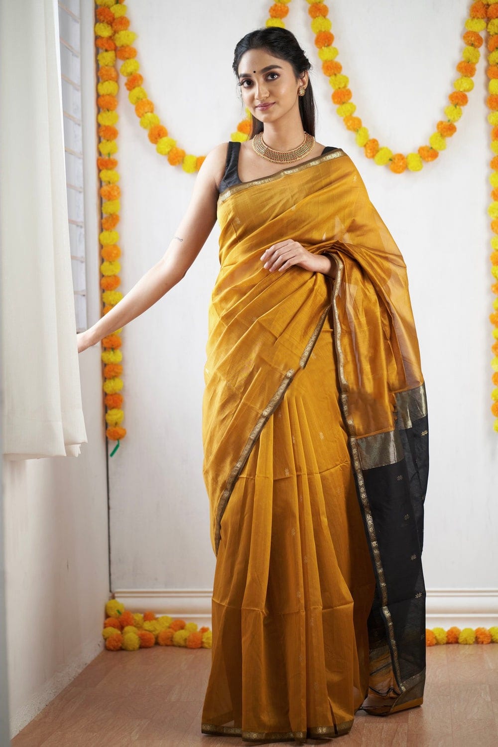 Innovative Mustard Cotton Silk Saree With Aplomb Blouse Piece