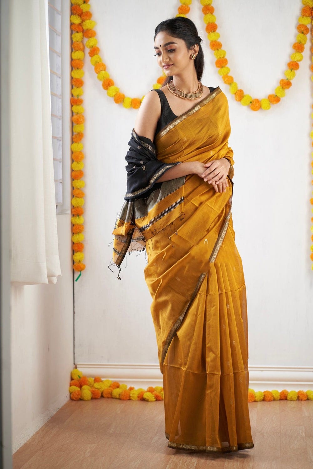 Innovative Mustard Cotton Silk Saree With Aplomb Blouse Piece