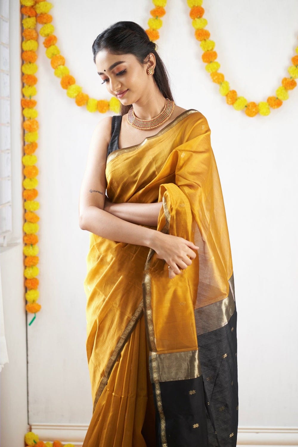 Innovative Mustard Cotton Silk Saree With Aplomb Blouse Piece