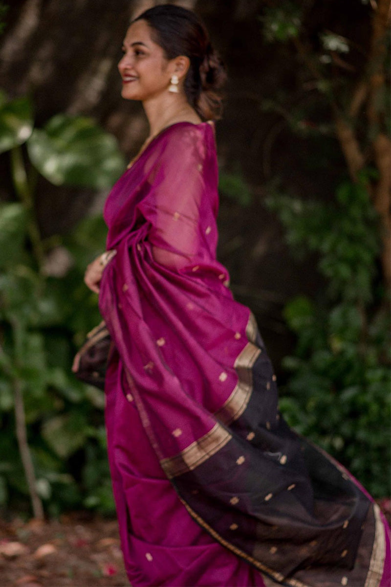 Gleaming Dark Pink Cotton Silk Saree With Groovy Blouse Piece