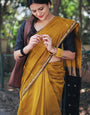 Gratifying Mustard Cotton Silk Saree With Enthralling Blouse Piece