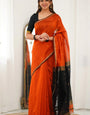 Engaging Orange Cotton Silk Saree With Scintilla Blouse Piece