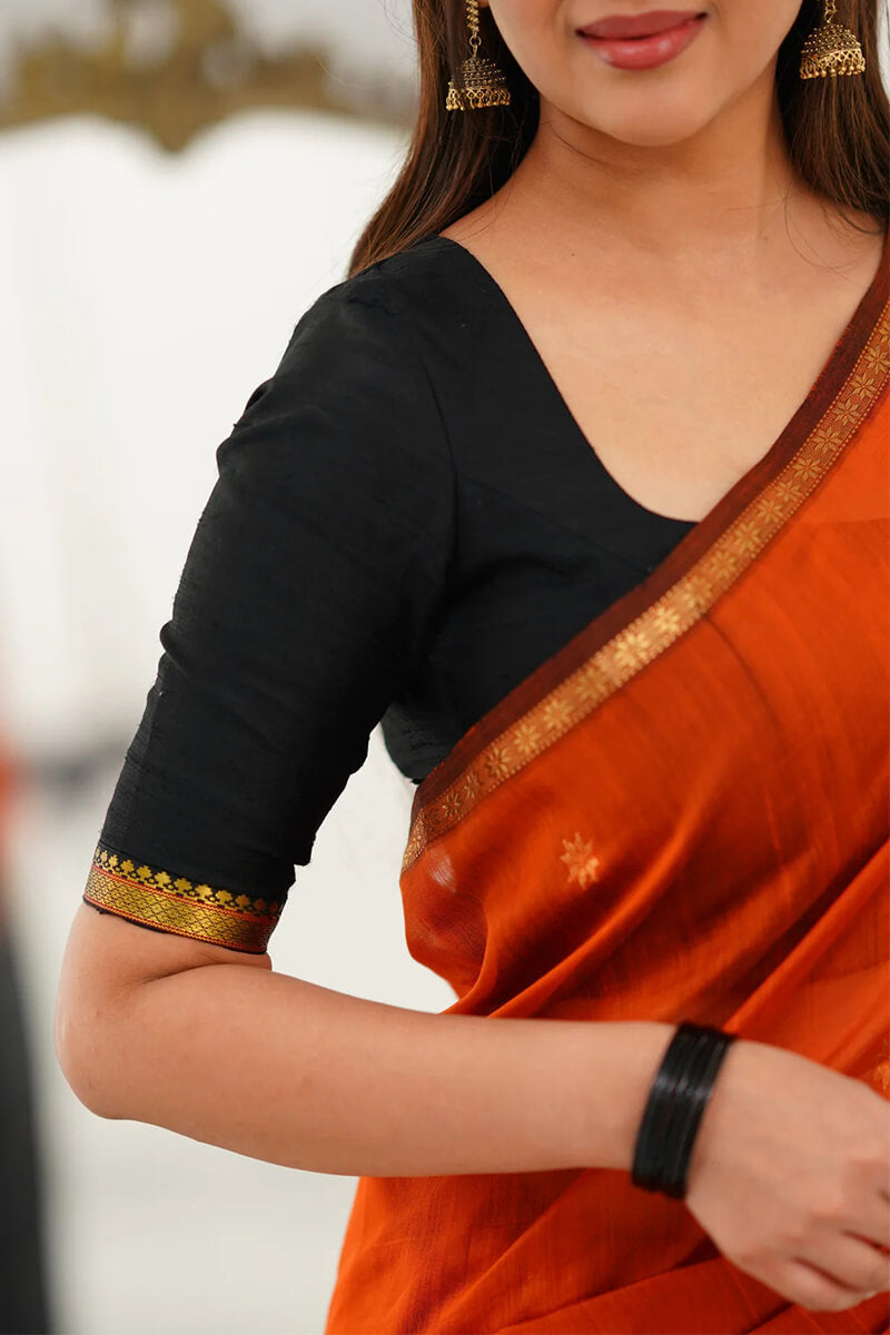 Engaging Orange Cotton Silk Saree With Scintilla Blouse Piece