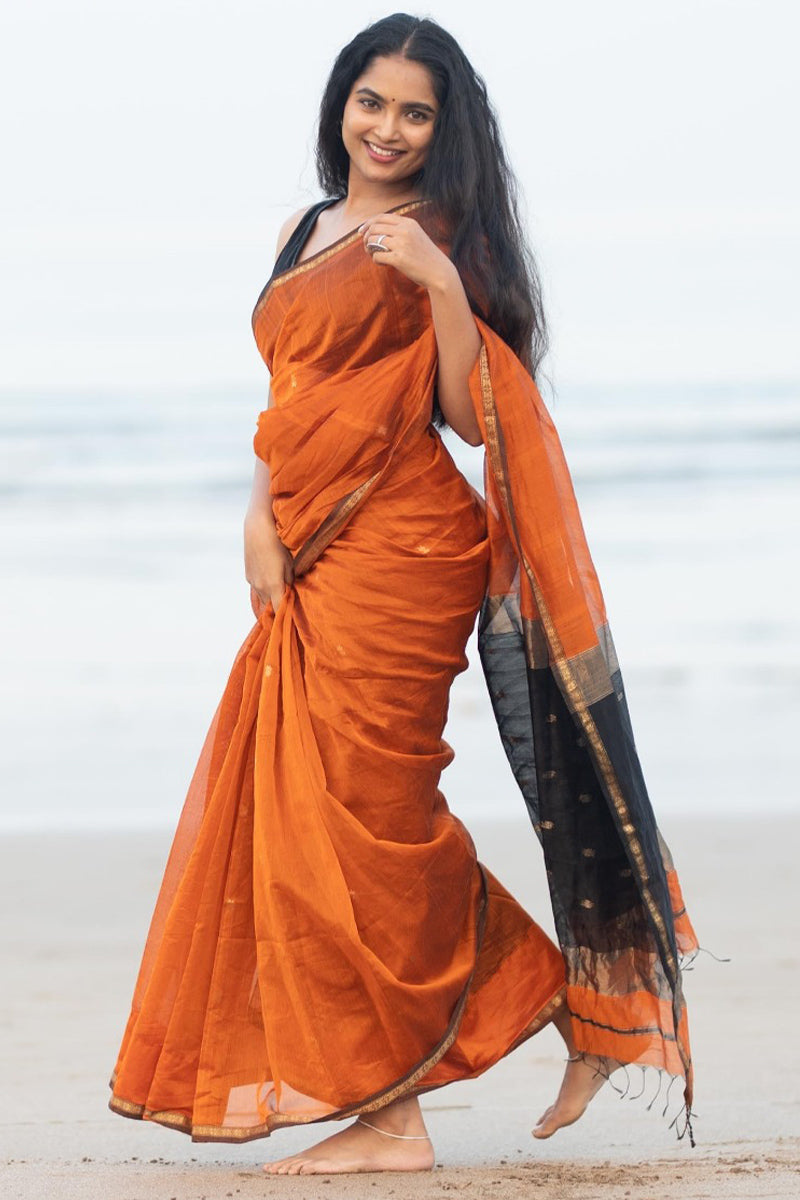 Bewitching Orange Cotton Silk Saree With Quintessential Blouse Piece