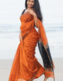 Bewitching Orange Cotton Silk Saree With Quintessential Blouse Piece