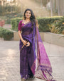 Glittering Purple Cotton Silk Saree With Enthralling Blouse Piece