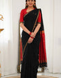 Enchanting Black Cotton Silk Saree With Glittering  Blouse Piece