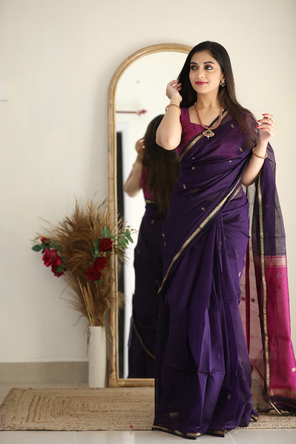 Marvellous Purple Cotton Silk Saree With Enamoring Blouse Piece