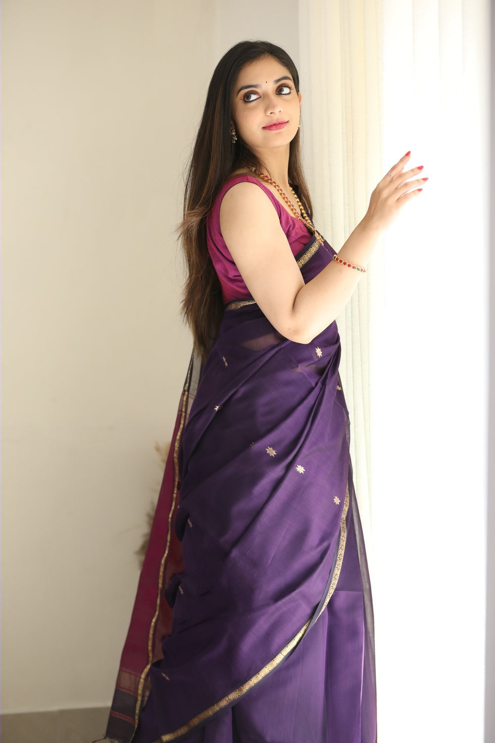 Marvellous Purple Cotton Silk Saree With Enamoring Blouse Piece