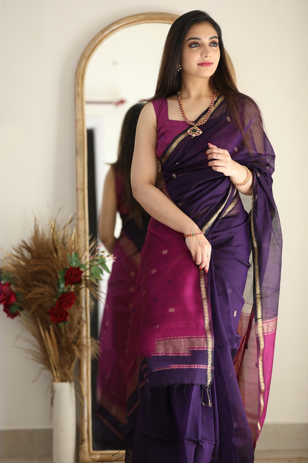 Marvellous Purple Cotton Silk Saree With Enamoring Blouse Piece