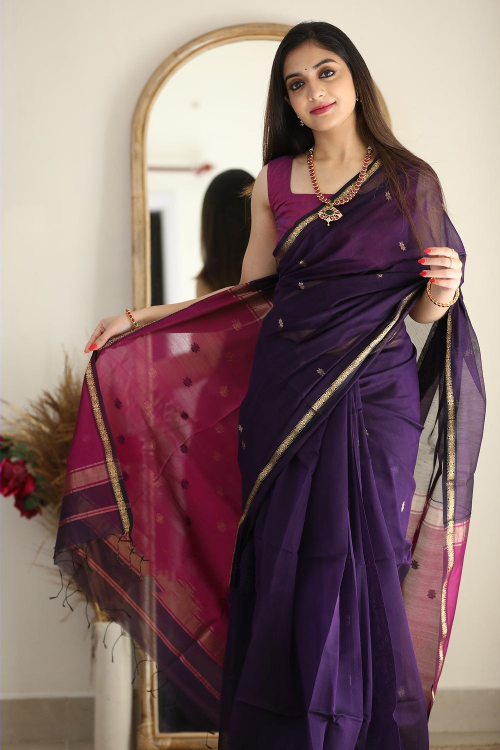 Marvellous Purple Cotton Silk Saree With Enamoring Blouse Piece