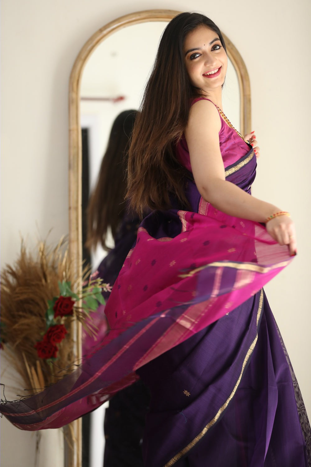 Marvellous Purple Cotton Silk Saree With Enamoring Blouse Piece