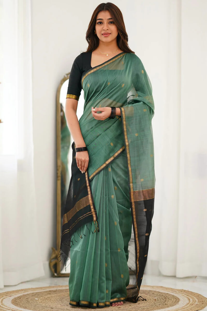 Desultory Sea GreenCotton Silk Saree With Comely Blouse Piece