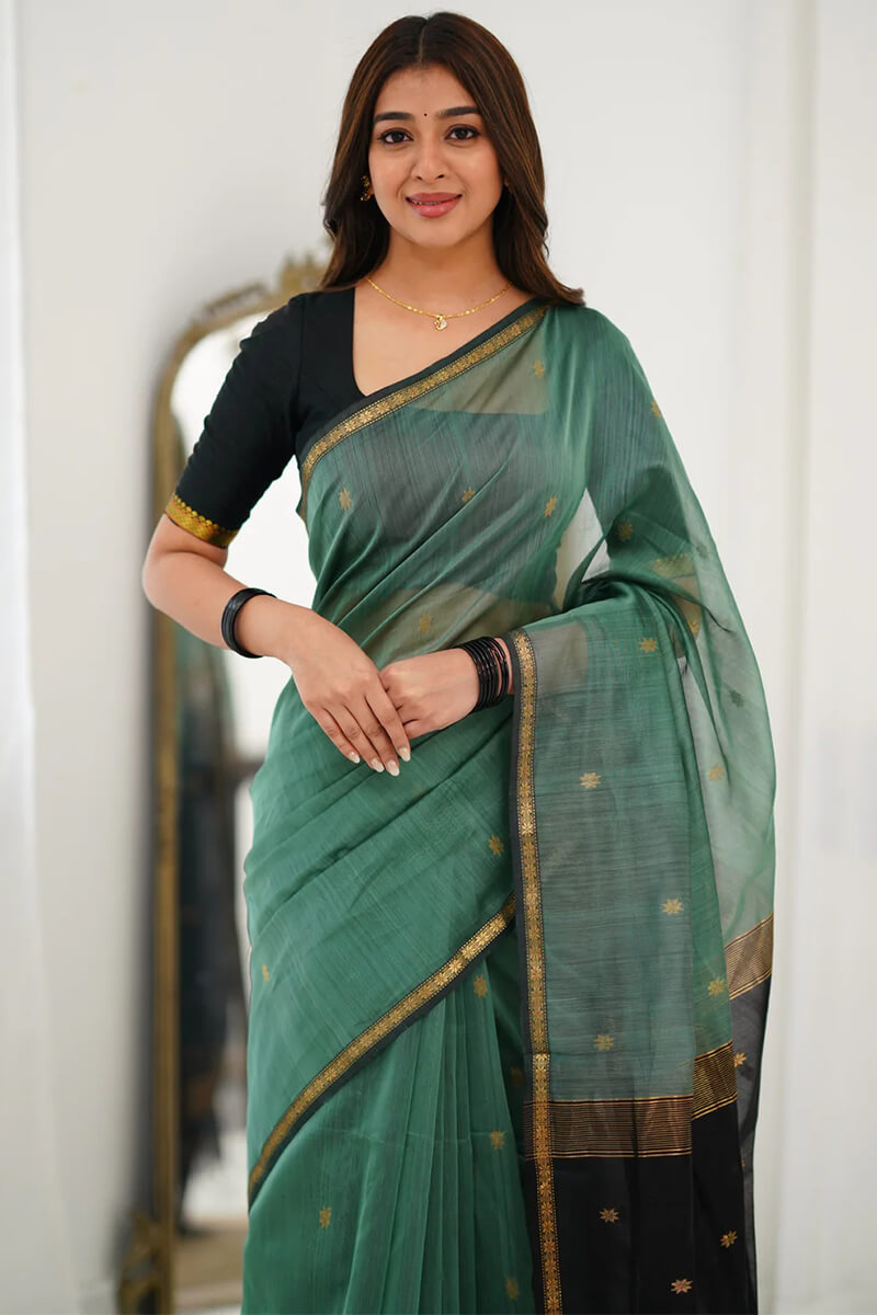 Desultory Sea GreenCotton Silk Saree With Comely Blouse Piece