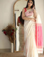 Adorning White Cotton Silk Saree With Gratifying Blouse Piece