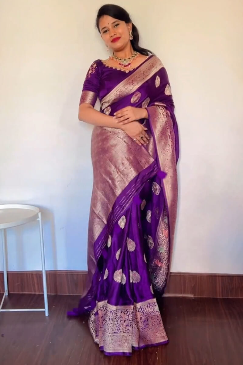 Panoply Purple Soft Silk Saree With Tempting Blouse Piece