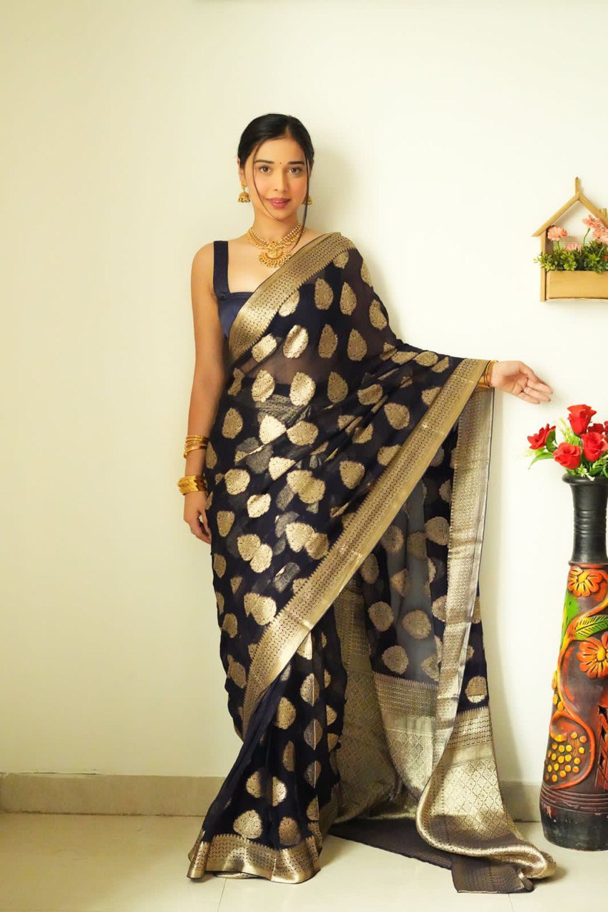 Pretty 1-Minute Ready To Wear Black Soft Silk Saree