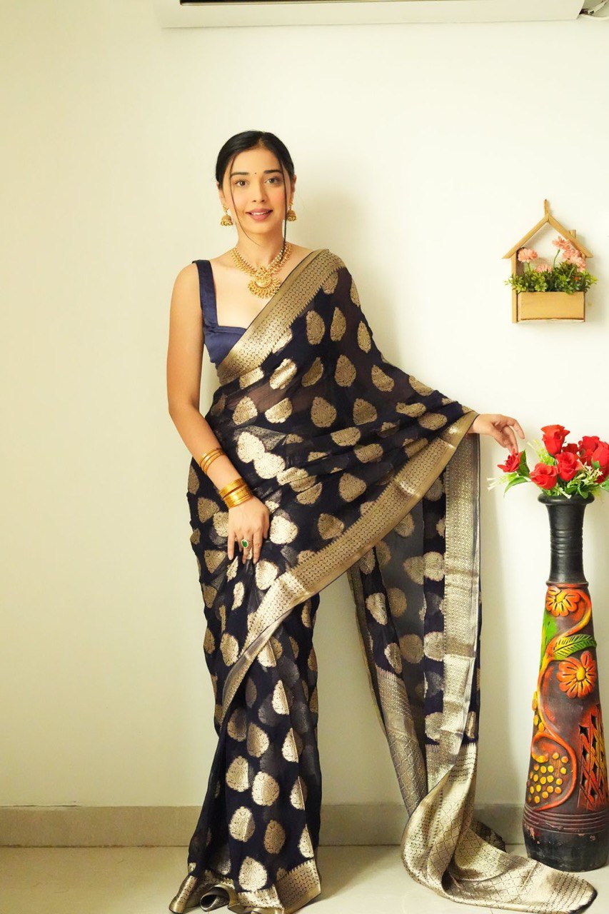 Pretty 1-Minute Ready To Wear Black Soft Silk Saree