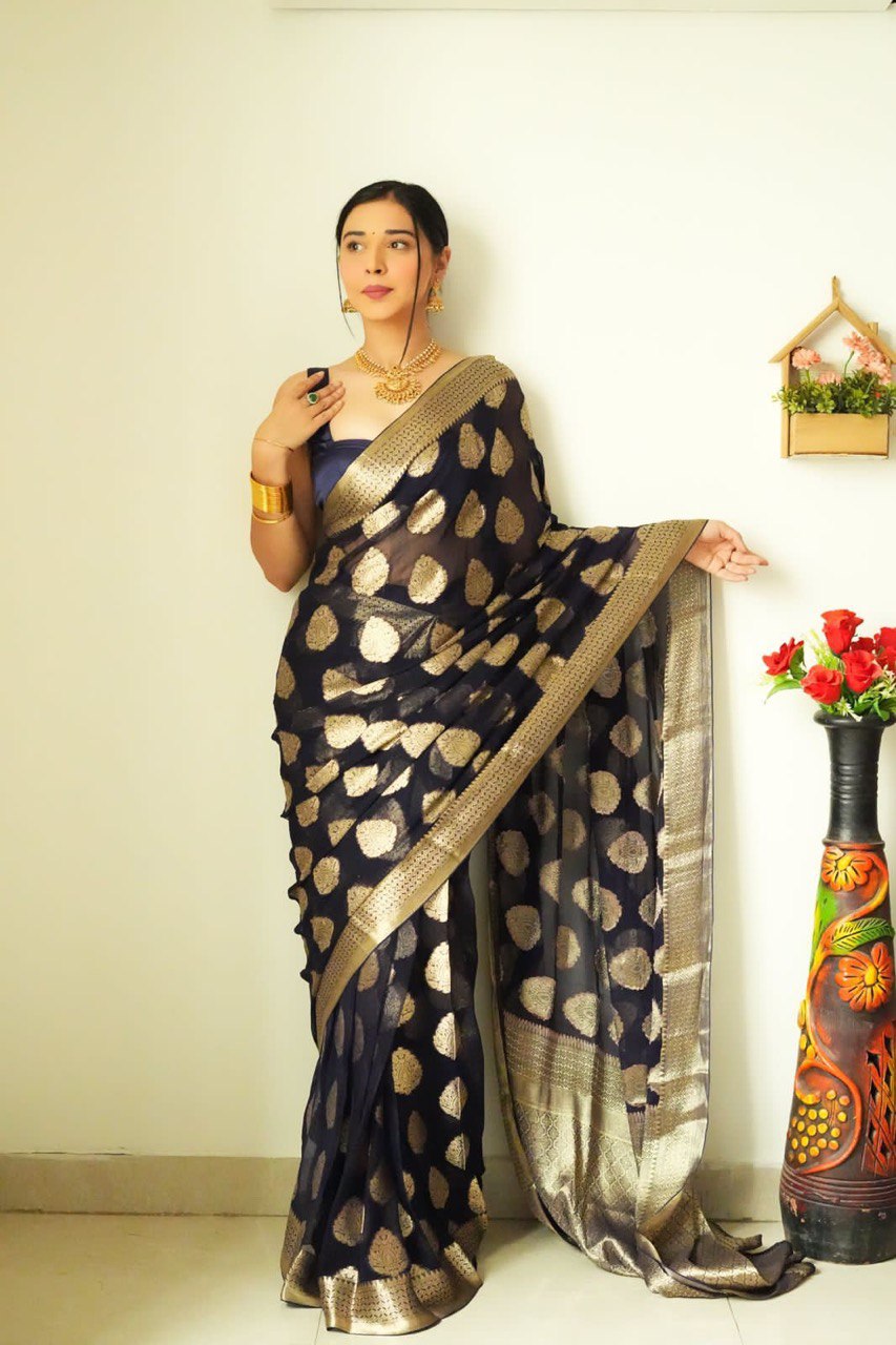 Pretty 1-Minute Ready To Wear Black Soft Silk Saree