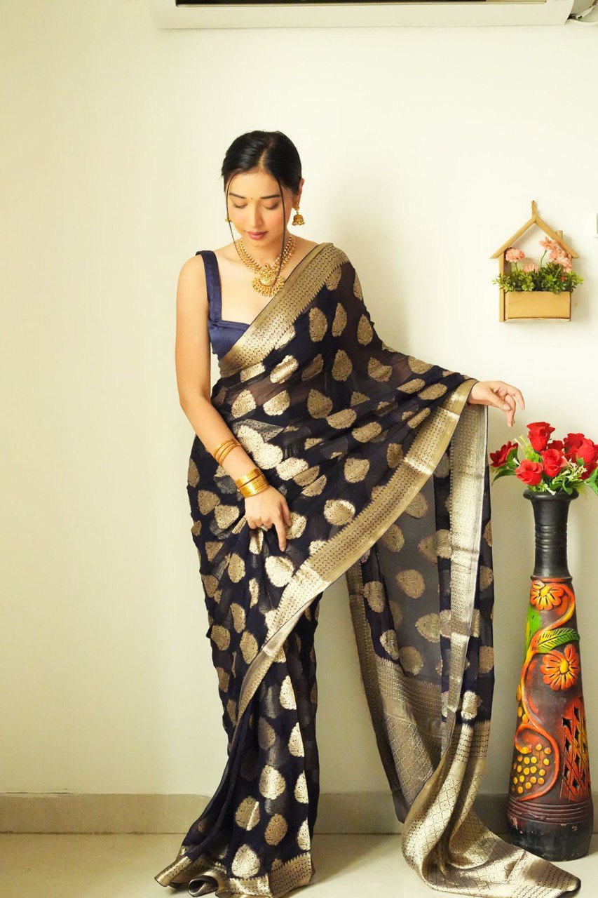 Pretty 1-Minute Ready To Wear Black Soft Silk Saree