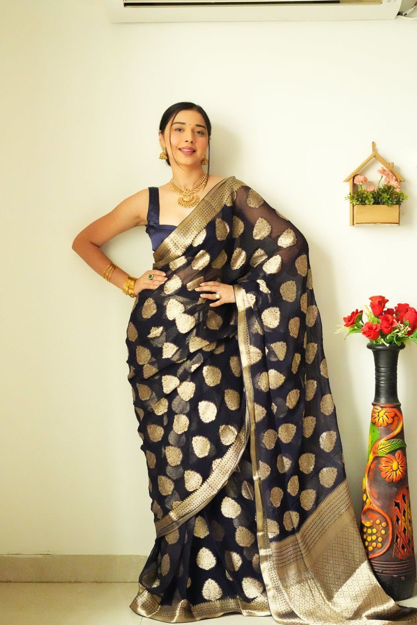 Pretty 1-Minute Ready To Wear Black Soft Silk Saree