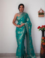 Elaborate 1-Minute Ready To Wear Sea Green Soft Silk Saree