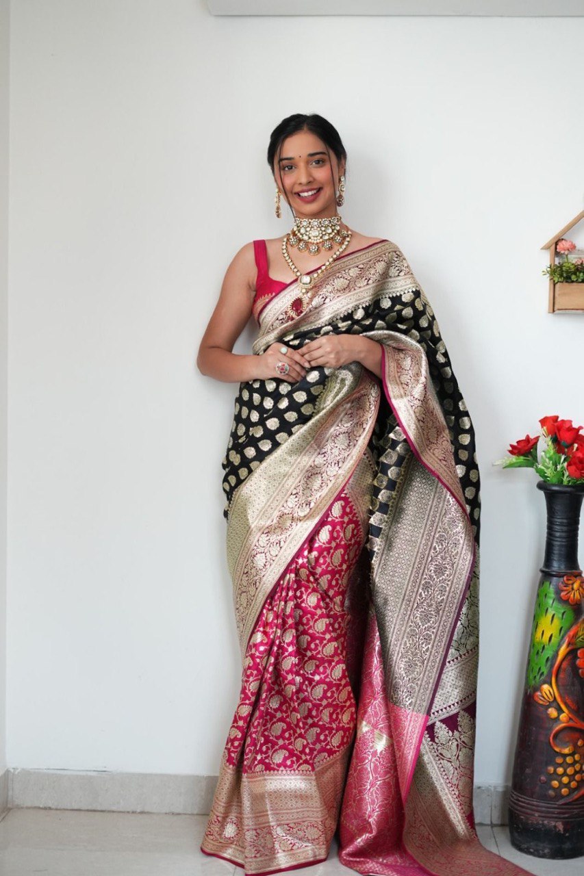 Amazing 1-Minute Ready To Wear Black Soft Silk Saree