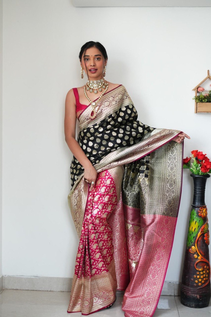 Amazing 1-Minute Ready To Wear Black Soft Silk Saree