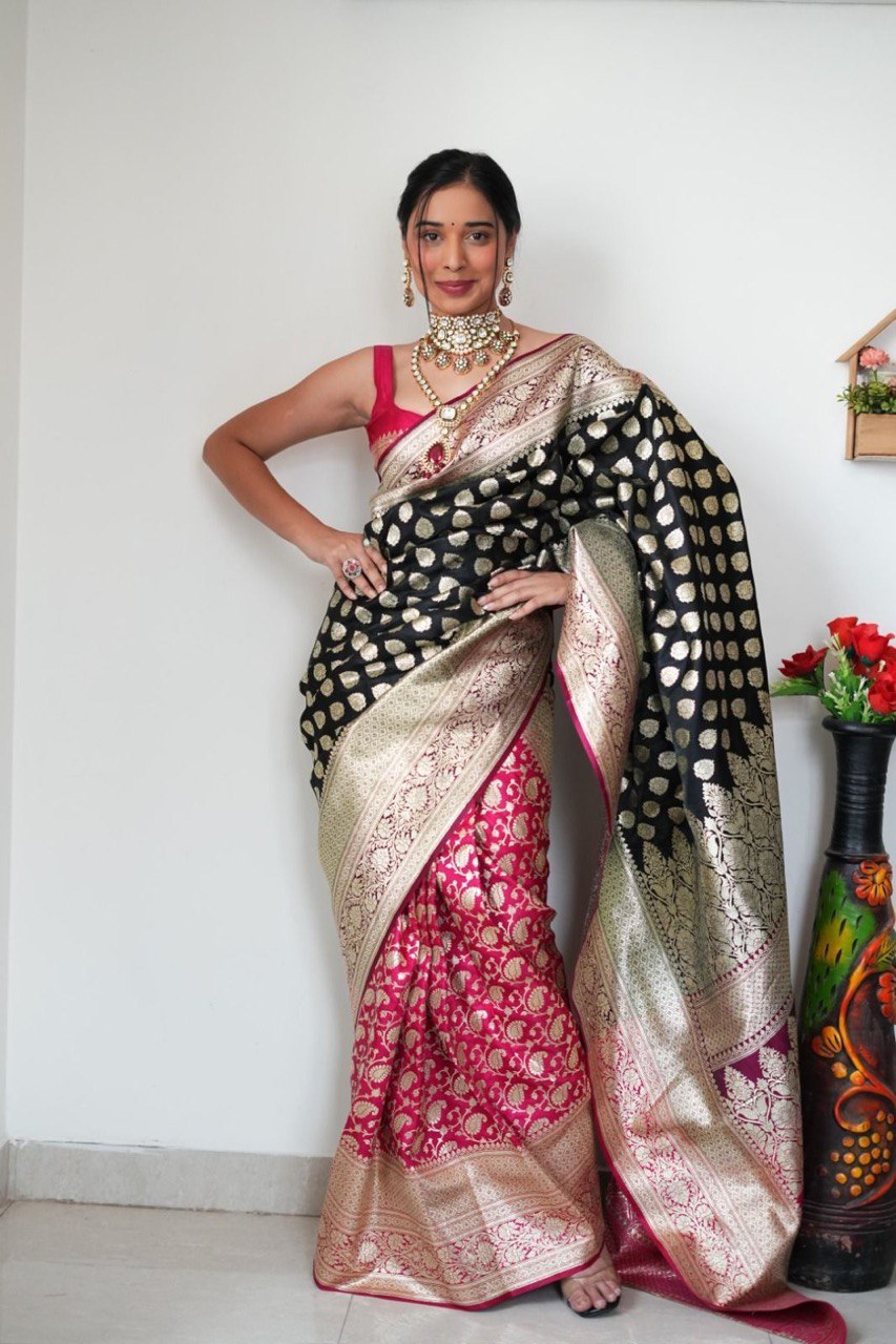 Amazing 1-Minute Ready To Wear Black Soft Silk Saree