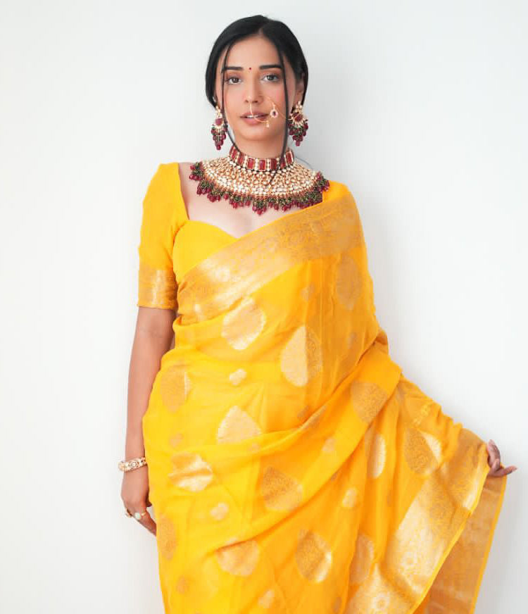 Scrupulous 1-Minute Ready To Wear Yellow Cotton Silk Saree