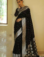 Ephemeral Black Cotton Silk Saree With Opulent Blouse Piece